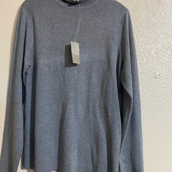 Chicos Darcy Turtleneck blues topos Color Grey - Picture 2 of 10